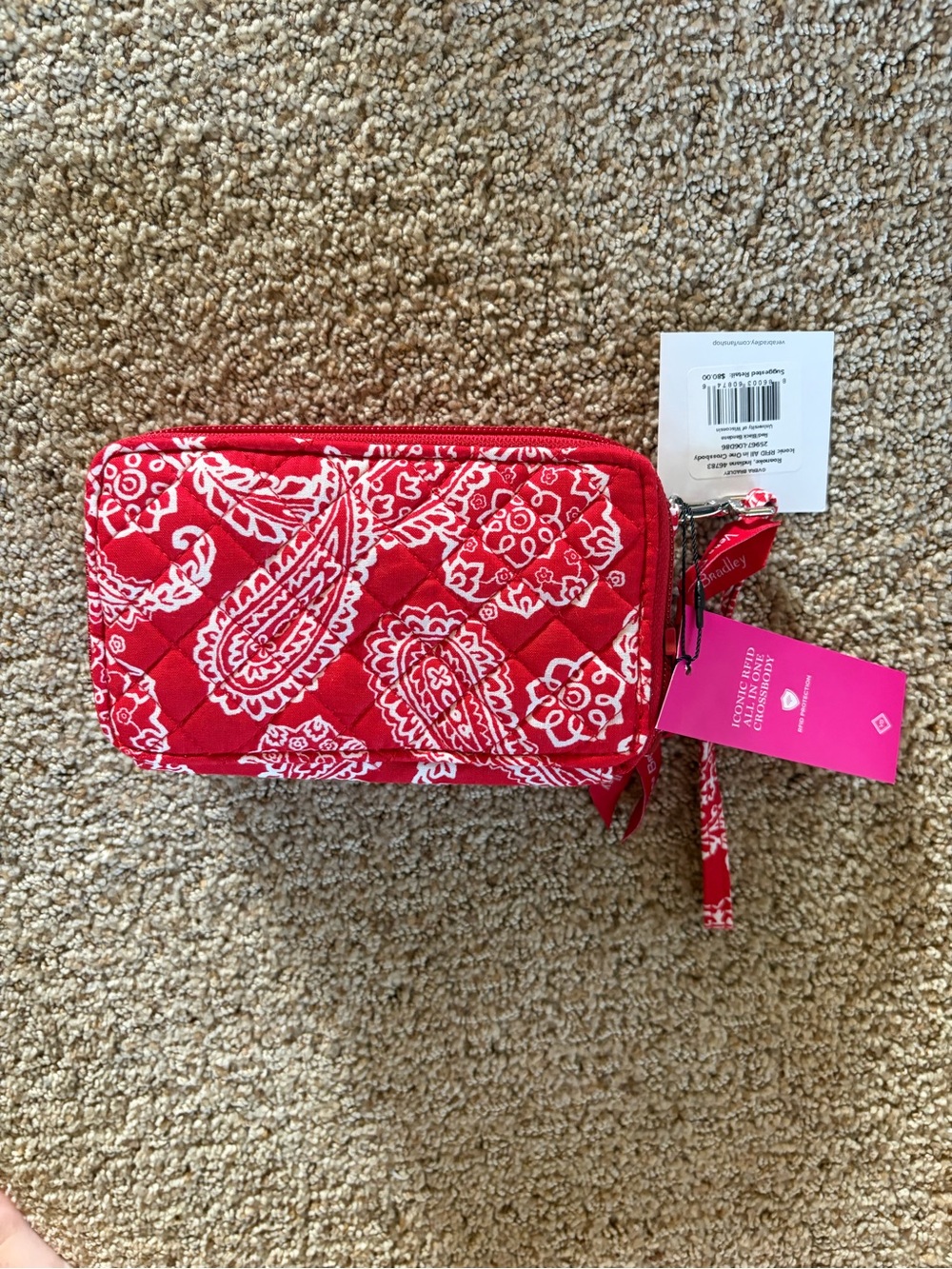 Vera Bradley Red Paisley Quilted Wristlet with Embroidered UW-Wisconsin Logo - Picture 2 of 4